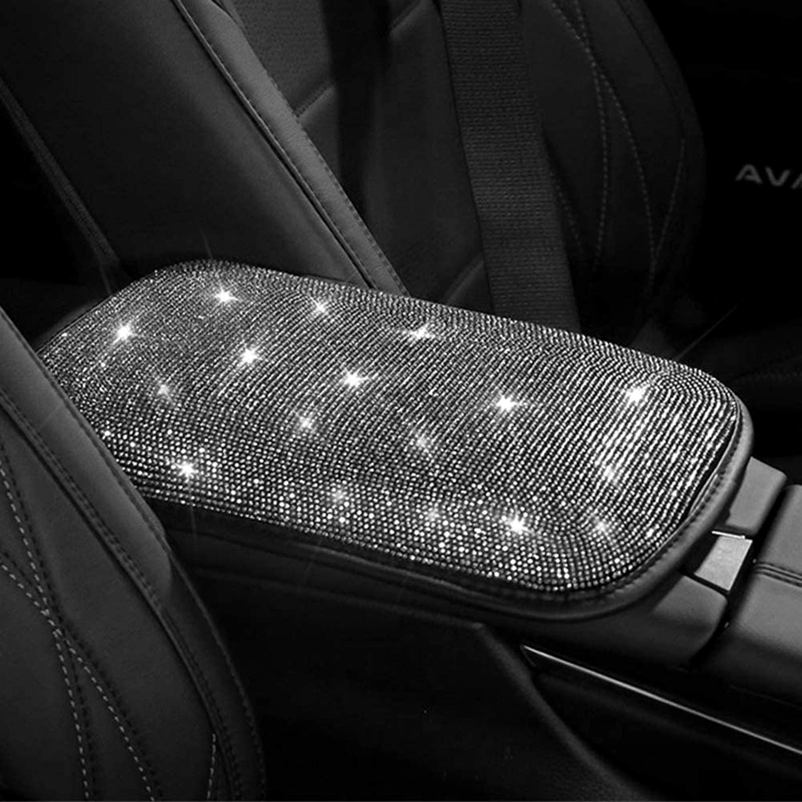 dayutech Bling Bling Car Center Console Cover Car Armrest Cover Auto Arm Rest Cushion Pads Center Console Armrest Protector Fit for Most Vehicle, SUV, Truck Car Accessories for Women (White)