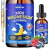 Magnesium Glycinate Liquid for Kids - Citrate, Malate with Omega-3, L-Theanine, GABA, Chamomile, 5-HTP, D3, Zinc, Kids Magnesium Drops for Sleep, Calm, Relaxation & Focus, Mixed Berry Flavor, 2 Fl Oz