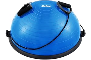 ZELUS Balance Ball Trainer with Resistance Bands and Foot Pump, Inflatable Yoga Ball for Home Gym Workouts, 23 Inch Exercise Half Ball for Balance Training Core Strength Fitness More, 330lb Cap