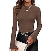 ZESICA Women's Long Sleeve Shirts 2026 Spring Mock Neck Ribbed Slim Fit Tops Basic Tees Dressy Casual Outfits Clothes
