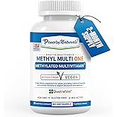 Power By Naturals Methyl Multi One - Iron-Free Methylated Multivitamin with Quatrefolic 5-MTHF, Active B12, P5P, CoQ10 & Zinc for MTHFR Support - Energy & Focus Formula - 60 Capsules (2-Month Supply)