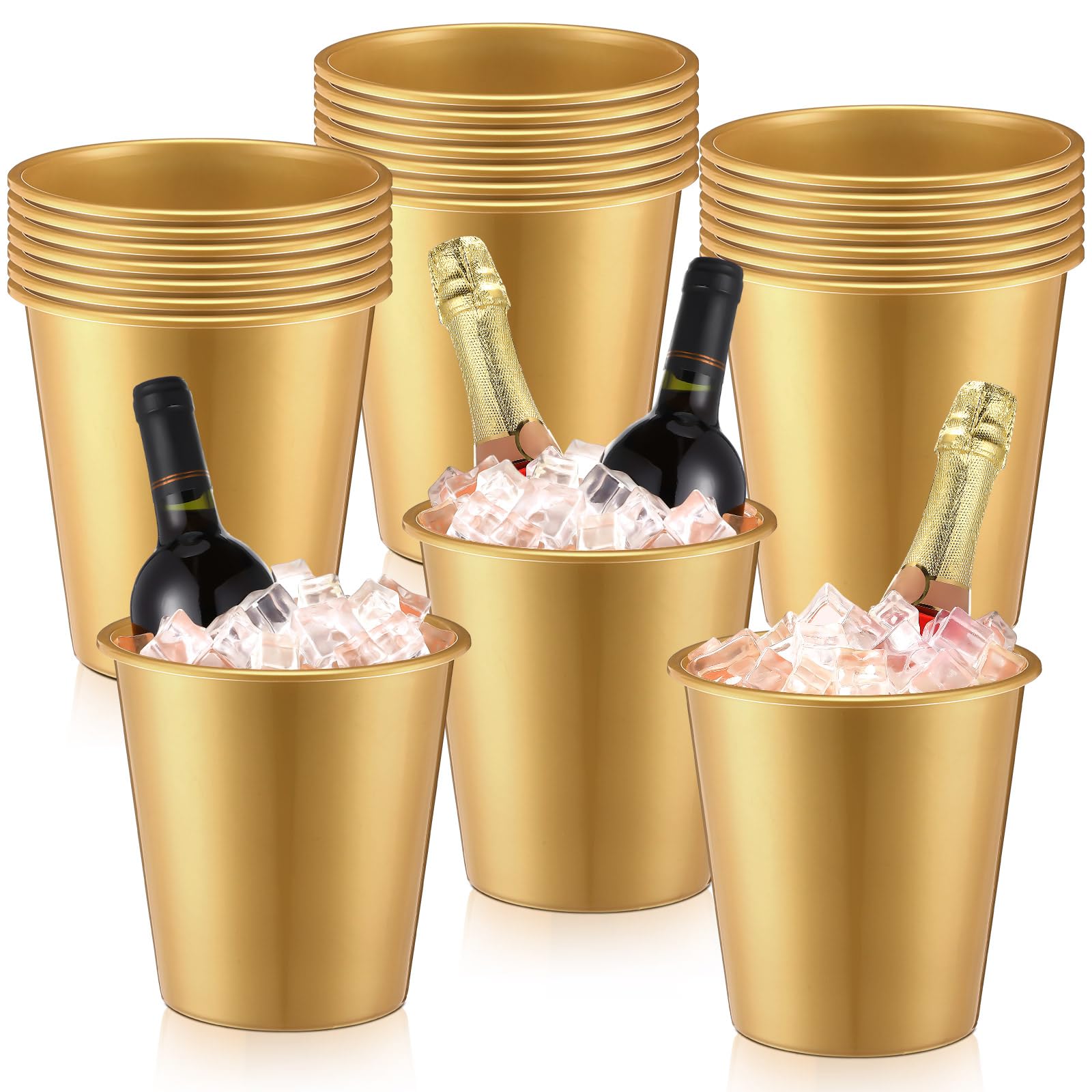 Photo 1 of Layhit 24 Packs Plastic Ice Buckets for Parties 3 Liters Wine Bucket Portable Ice Holder Disposable Wine Cooler for Party Wedding Party Beverage Champagne Soda and Beer(Gold)