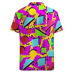 HUGLAZY Neon Hawaiian Shirt for Men 80s 90s Vintage