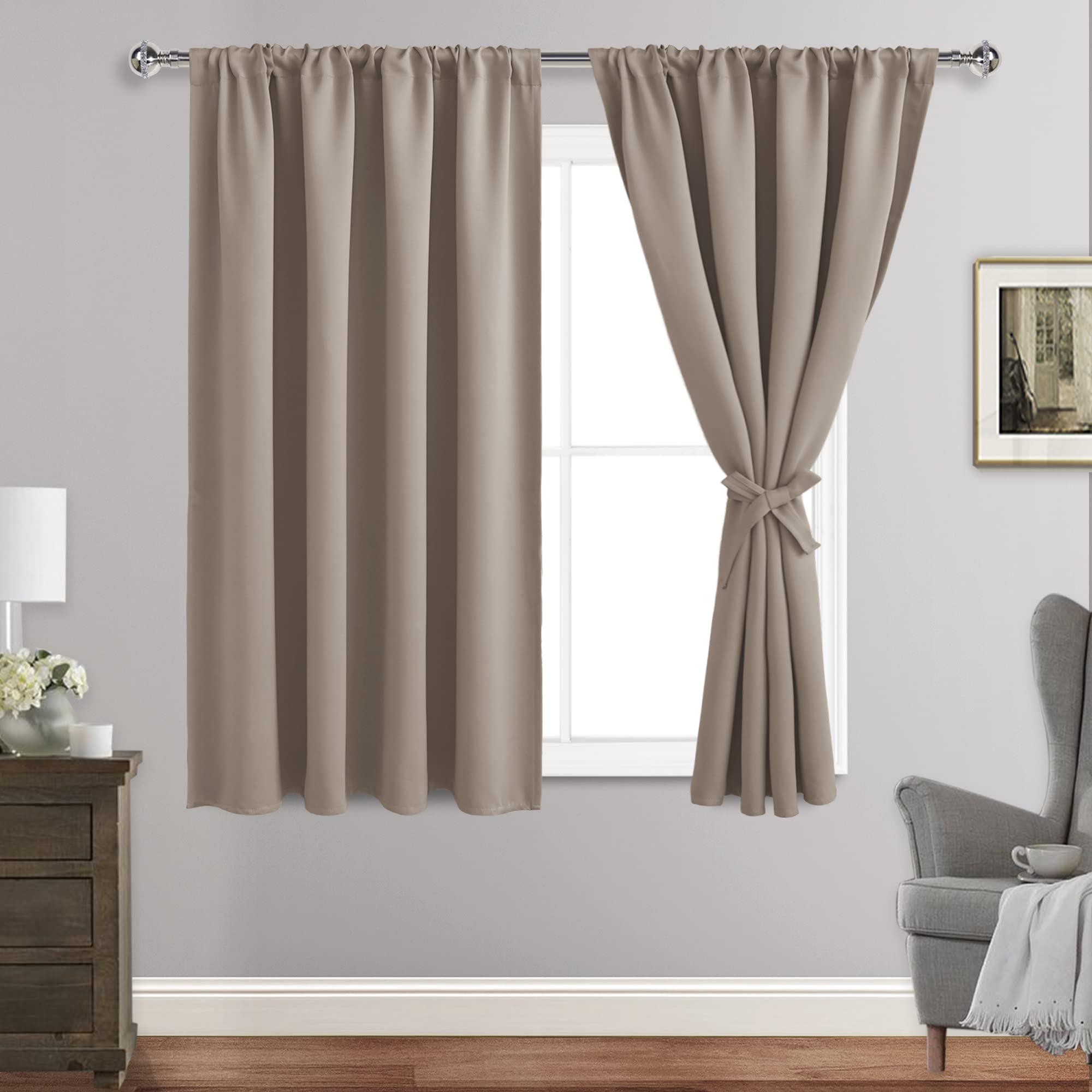 JIUZHEN Blackout Curtains for Bedroom - Thermal Insulated Room Darkening Noise Reducing, 52 x 54 Inch Length Curtains for Living Room, Set of 2 Panels with Tiebacks, Camel Image JIUZHEN Blackout Curtains for Bedroom - Thermal Insulated Room Darkening Noise Reducing, 52 x 54 Inch Length Curtains for Living Room, Set of 2 Panels with Tiebacks, Camel Image