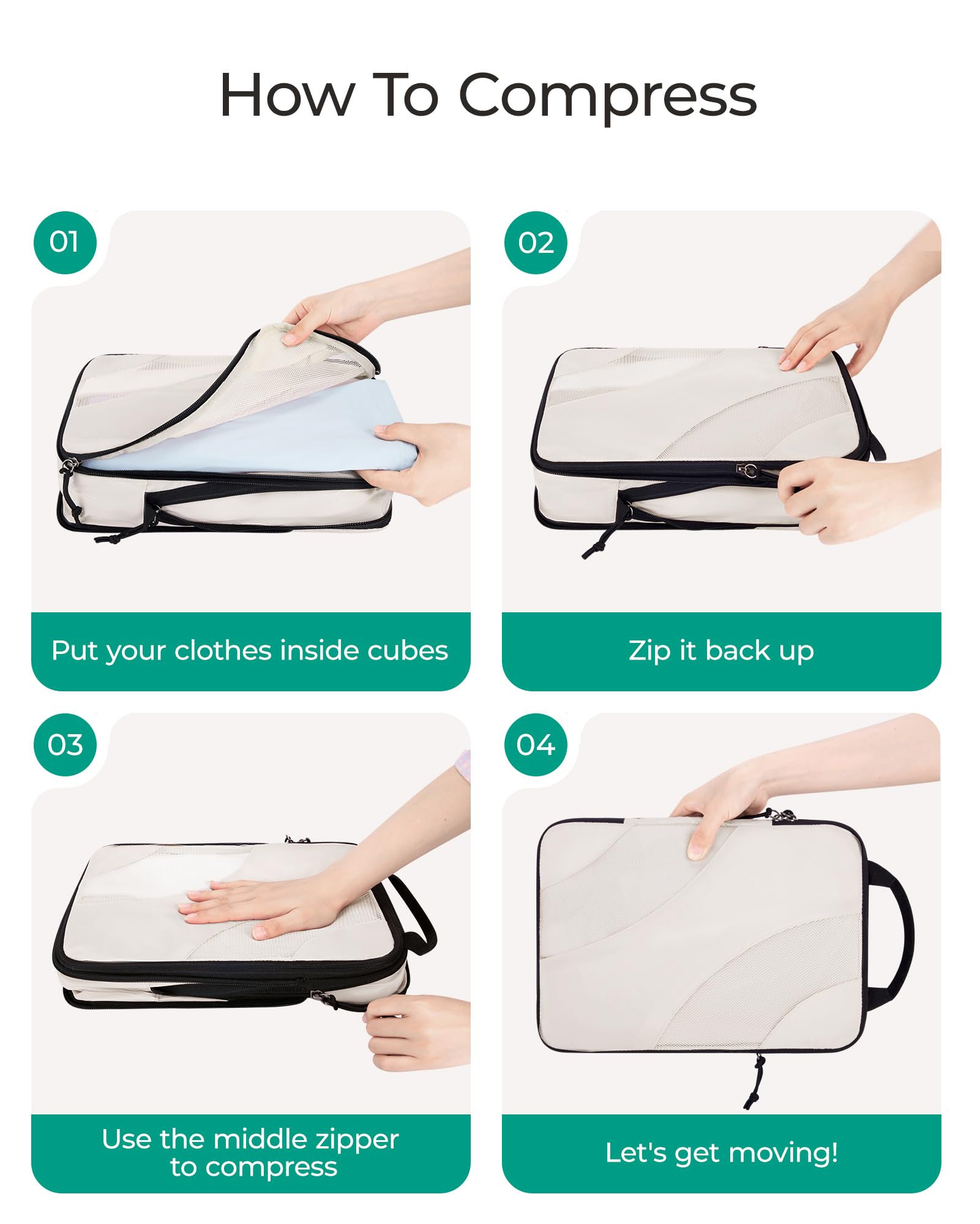 BAGSMART Compression Packing Cubes, 6 Set/4 Set/2 Set Travel Packing Cubes for Carry on Suitcases, Compression Suitcase Organizers Bag Set & Travel Cubes for Luggage, Lightweight Packing Organizers