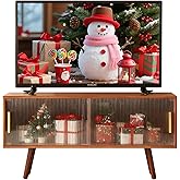 Baveke Bamboo TV Stand Entertainment Center, Mid-Century Modern Television Stand for 50-55 inch TVs, Rustic Brown Media Console Table, Open Storage Shelves for Living Room, Bedroom and Home Decor