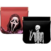 BHAHB 2 PCS Small Squeeze Coin Purse Pouch Soft PU Leather Mini Wallet Change Bag Cute Aesthetic for Women Girls Men-Skull
