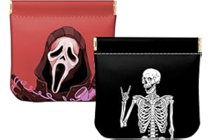 BHAHB 2 PCS Small Squeeze Coin Purse Pouch Soft PU Leather Mini Wallet Change Bag Cute Aesthetic for Women Girls Men-Skull