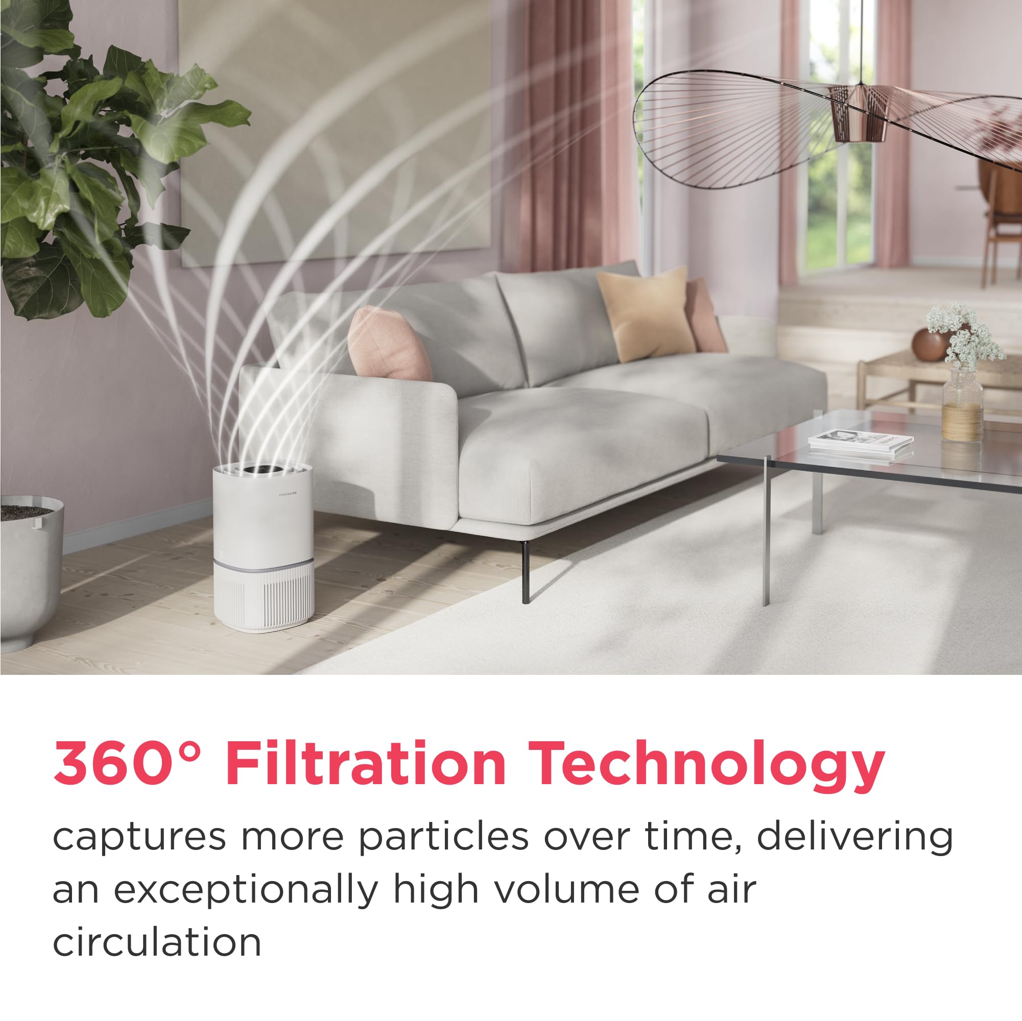 Frigidaire PureA300 HEPA Air Purifier for Small Bedrooms, Covers up to 850 Sq. Ft., 3-Stage Filtration, Energy Star Certification, Air Quality Monitoring, Smart Mode, Ultra Quiet, White