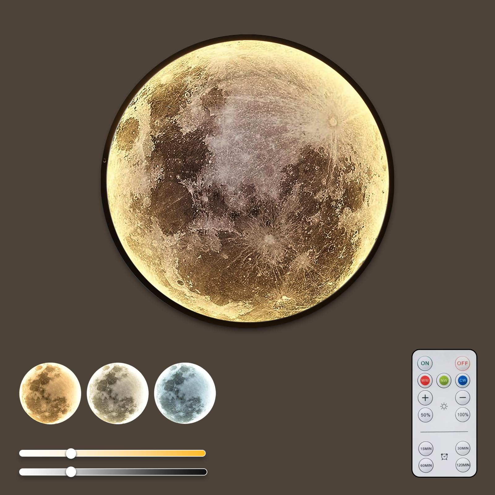 Photo 1 of 17.3'' Upgraded Cordless Moon Wall Light, Dimmable Wall Mounted Moon LED Sconce with Remote Control, Lighting Ceiling Light for Hallway Bars Cafes KTV