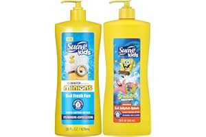 Suave Kids 3-in-1 Variety 2-Pack – Minions Fresh Fun + SpongeBob SquarePants JellyFish Splash Tear-Free Shampoo, Conditioner & Body Wash, 28 Oz Ea