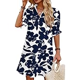 JPGLOV Womens Summer Shirt Dress 2026 Casual Ruffle Short Sleeve Button Down Flowy Swing Shift Mini Dresses with Pockets