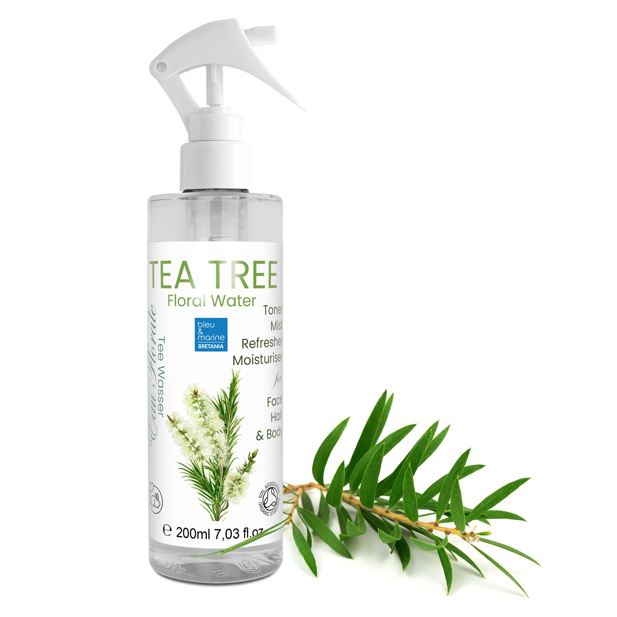 bleu & marine Bretania - Tea Tree Anti Acne Hydrolat 200 ml | Natural Skin Care | Multifunctional Use | Vitamin E Enriched | Easy to Use, 200 Milliliters