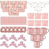 Didaey 42 Pcs 6 Sets Bridesmaid Proposal Gifts Wedding Maid of Honor Gifts Ceramic Coffee Cups Cosmetic Makeup Bags Invited Cards Scrunchies Knotted Bracelets Jewelry Bags Hair Claw Clips(Pink)