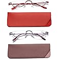 Viseng 2 Pairs Half Frame Reading Glasses for Women Men Slim Half Moon Lens Readers Metal Semi Rimless eyewear +3.0