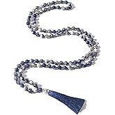 Hovaete 108 Mala Beads Natural Stone Japamala Yoga Prayer Rosary Meditation Hand Knotted Beaded Tassel Necklace for Women Men