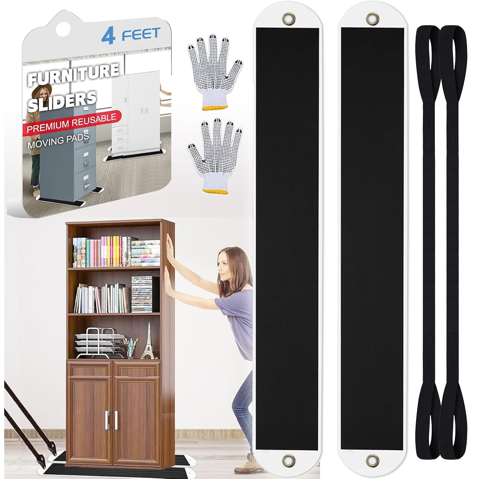 Photo 1 of 2 Set Large Furniture Sliders with Pull Strap,Appliance Moving Sliders,Heavy Duty Furniture Movers Sliders,Furniture Pull Sliders for Carpet and Hardwood Floors 4 feet