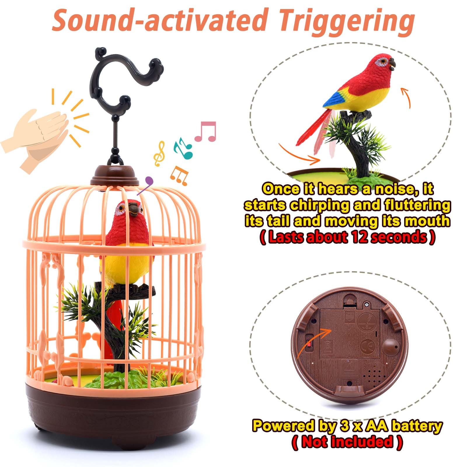 JOCOUNY Mini Voice-Activated Birds Birdcage Toys, Chirping Parrot Birds Animals Toy for Baby Toddler Kids Children Birthday Home Decor (HL518-1B)