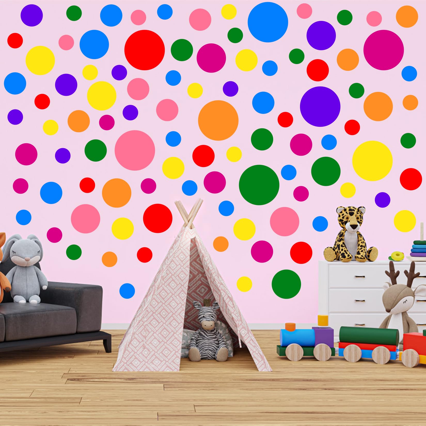 Colorful Polka Dot Wall Stickers for Kids Room Decor, Coloured Boho Round Circle Polka Dot Wall Decal for Kids Bedroom Living Room,Classroom, Playroom Decor（24 Sheets）