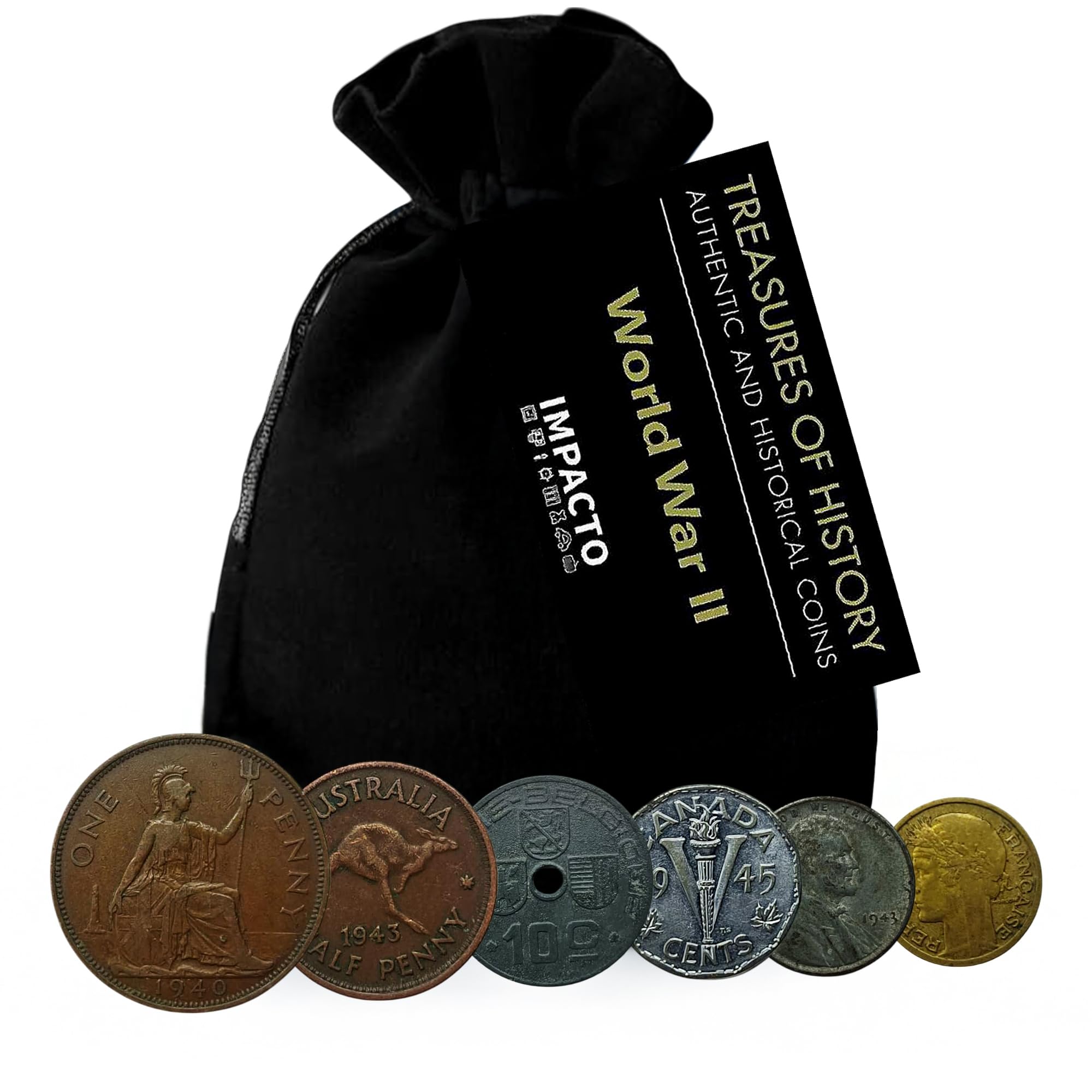 IMPACTO COLECCIONABLES WW2 Second World War Coins - 6 coins used during the war, D-Day Collection (1944) Special Collectors Memorabilia with Certificate of Authenticity