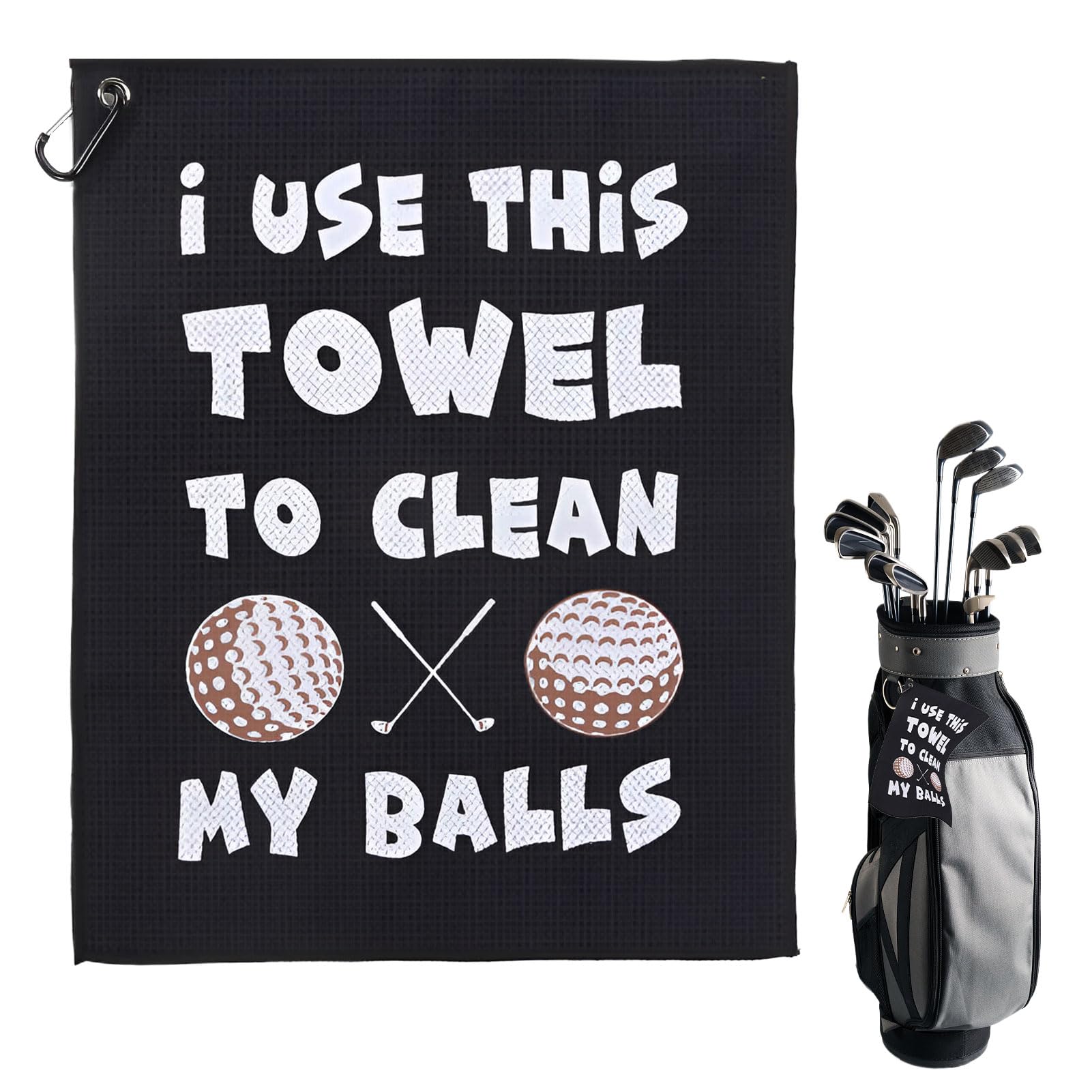 Eophmi Golf Towels for Golf Bags with Clip,1 Pcs Golf Cleaning Towel,Funny Golf Towels for Men Women,Microfibre Golf Towel,i Use This Towel to Clean My Balls Personalised Golf Towel