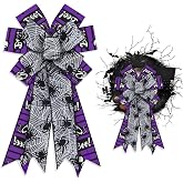ALIBBON Large Halloween Bows for Wreaths, Halloween Wreath Bows, Black Purple Bows, Glitter Spider Web Cat Bows for Front Door, Halloween Decor, Burlap Bows for Wreath Indoor Outdoor Wall Decorations