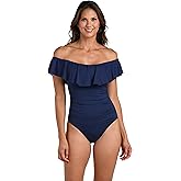 La Blanca Women's One Piece Swimsuit Off Shoulder Ruffle Island Goddess Bathing Suit