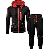 LecGee Men's Full zip Hooded Jacket and Jogger set Casual Hoodie Long Sleeve Sweatshirt & Pants 2 Piece Sports Tracksuit