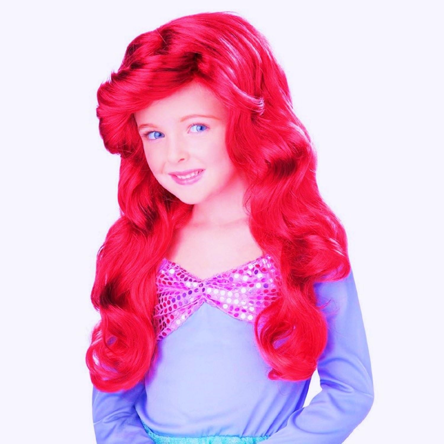 Party Hair's exclusive long red princess wig, Ariel Princess Little Mermaid