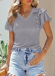 SHEWIN Summer Tops for Women Casual Short Ruffle