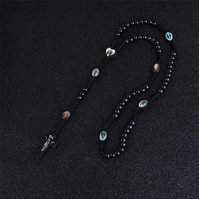 Collar De Cuentas De Madera Religiosa