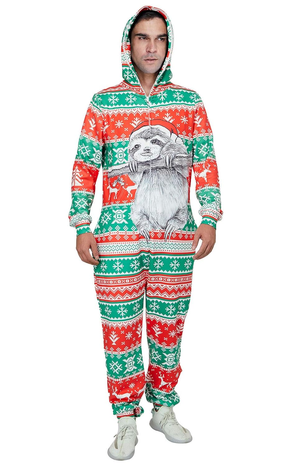 hooded sloth fleece jumpsuit