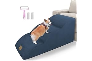 MESTUEL High Density 3 Tiers Extended Foam Pet Ramp Steps,Gentle Slope Surface for Small Leg Injury Old Dogs and Cats,Easy to Reach Sofa Bed Couch,Nonslip and Washable,Lint Roller with 2 Refills
