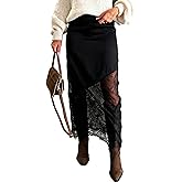 Pinclodly Satin Skirts for Women High Waist Lace Skirts Y2K Elegant Lace Patchwork Skirt Solid Silk Wrap Maxi Skirts 2026