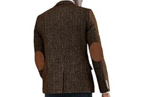 VENNYNG Autumn Men's Tweed Blazer Retro Herringbone Suit Jacket with Elbow Pads Single Breasted Sport Coat