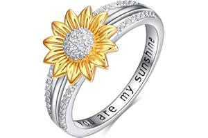 YFN Sterling Silver You are My Sunshine Sunflower Statement Ring with Cubic Zirconial Band Gifts