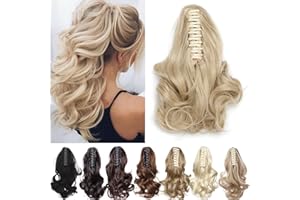 S-noilite Ponytail Extension Claw Curly Jaw Ponytails Hairpiece Short Pony Tail Claw in Hair Extensions Synthetic Fiber for W