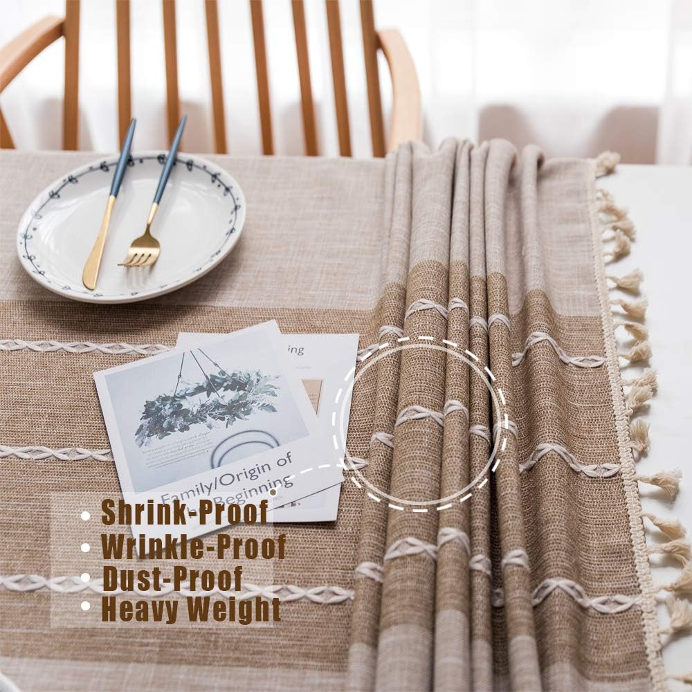 TEWENE Tablecloth, Rectangle Table Cloth Cotton Linen Wrinkle Free Anti-Fading Tablecloths Washable Dust-Proof Table Cover for Dinning Party(Rectangle/Oblong, 55''x70'',4-6 Seats, Light Coffee): Furniture & Decor