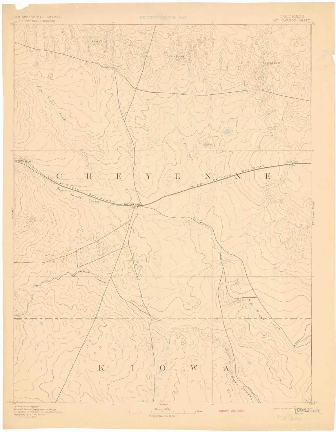 YellowMaps Kit Carson CO topo map, 1:125000 Scale, 30 X 30 Minute, Historical, 1893, Updated 1898, 20.1 x 15.5 in