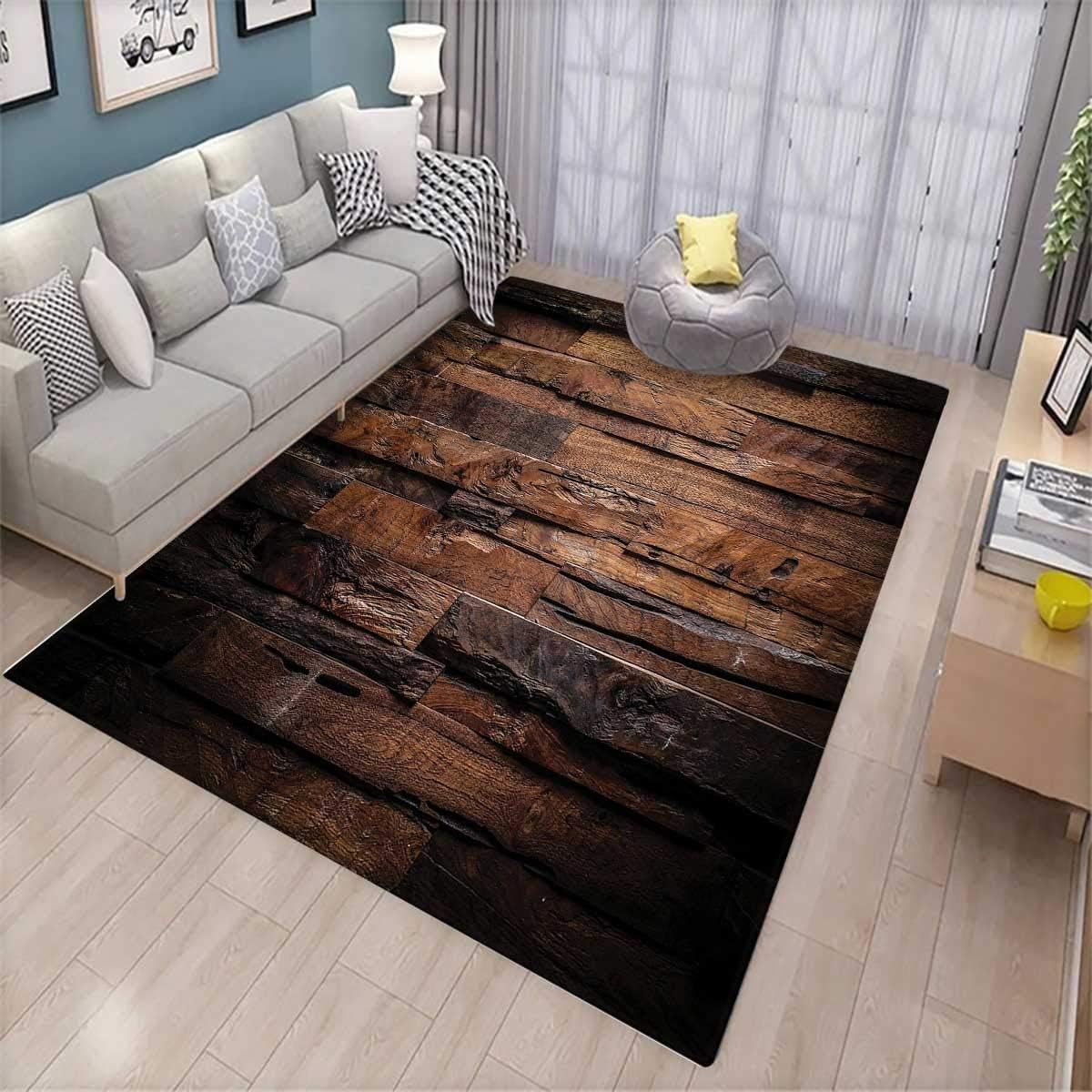 Chocolate Extra Large Area Rug Rough Dark Timber Texture Image Rustic