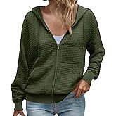 Womens Waffle Knit Zip Up Hoodies 2026 Fall Casual Loose Fit Sweatshirts Lightweight Track Jackets with Pockets