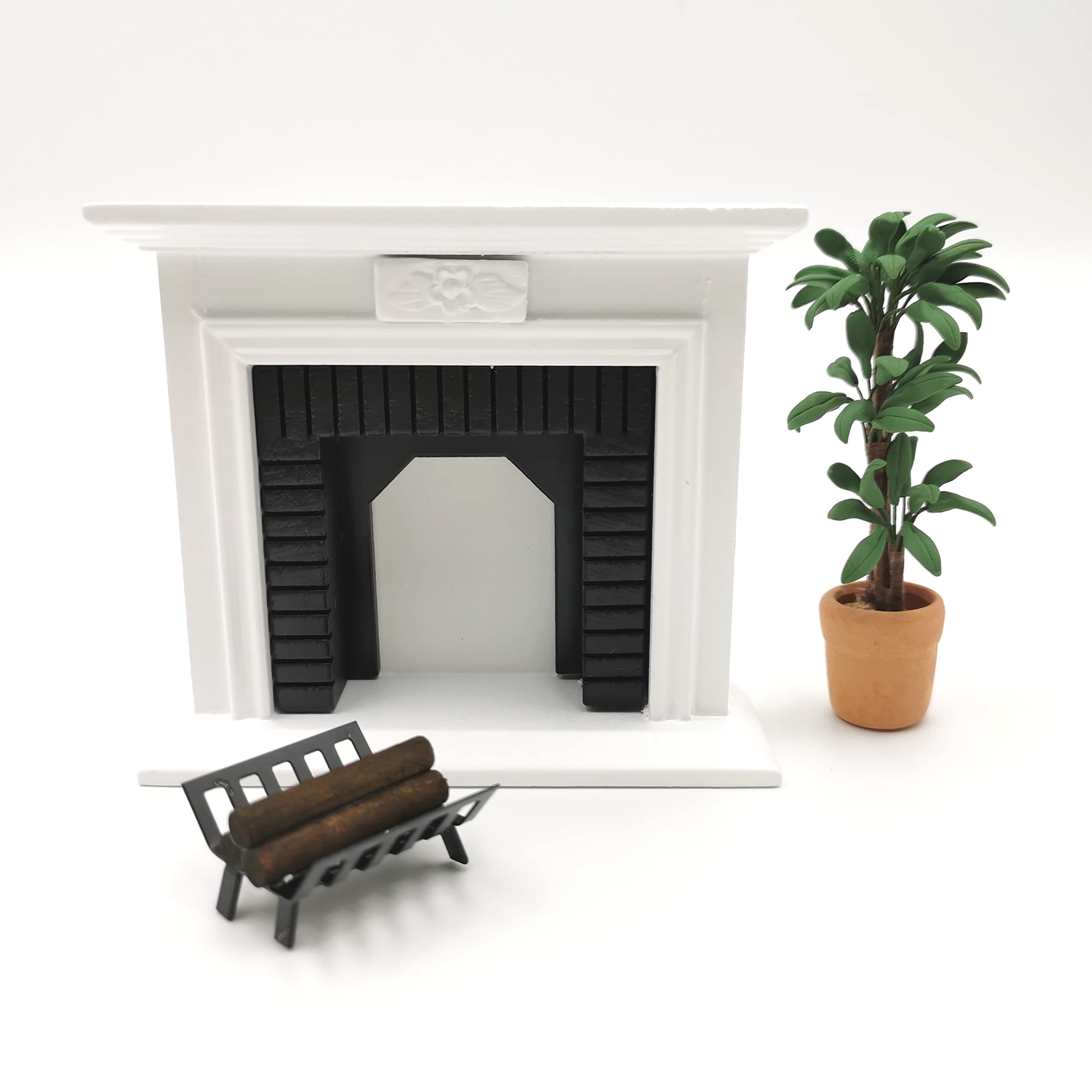 Dollhouse Decoration Accessories,1:12 Dollhouse Miniature Furniture Room Wooden Vintage Black White Fireplace