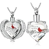 Yinplsmemory 2 Pieces Red Cardinal Urn Necklace for Ashes Keepsake Memorial Crystal Heart Urn Locket for Human/Pet Cremation Jewelry