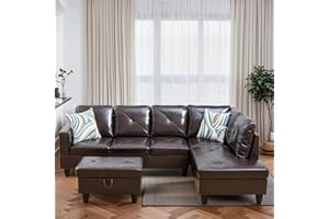 Trygoal L Shaped Couches for Living Room, Sectional Couch Living Room Furniture with Storage Ottoman, Modular Sectional Sofa with Movable Chaise for Apartment Office, Brown