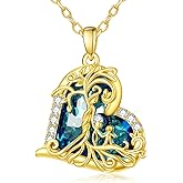 JIYVY32 14K Gold ValentinesTree Of Life Necklace Gifts for Women,Mother and 2 Pendant Stone Family Tree Necklaces,Valentines Anniversary Birthday Gifts for Her Wife Mom Grandma Daughter