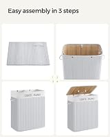 SONGMICS 100L Laundry Basket with Lid Bamboo Foldable 2 Compartments Grey view 9