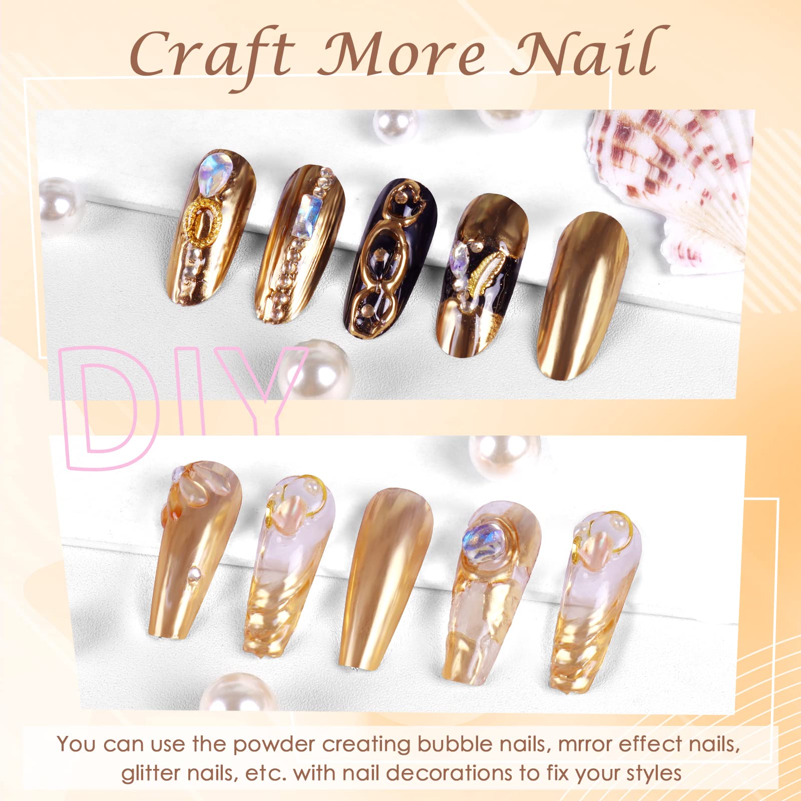 Laza Chrome Nail Powder Mirror Effect Metallic Dust Holographic Glitter Glazed Manicure Decoration Reflective Pigment for DIY Gel Polish Nail Art, Resin Craft, Gifts - Gold - Image 4