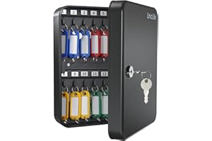 Pawfly 28-Key Steel Key Cabinet with 2 Unlocking Keys Wall Mounted Keys Organizer Black Frosted Security Box with Hooks and L
