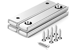DIYMAG Strong Neodymium Rectangular Magnets 4Pack, 2.36" x 0.53" x 0.20" 80LBS Pulling Force Countersunk Hole Magnet with Mounting Screws Rare Earth Cabinet Magnetic Bar for Wall Mounting,Silver