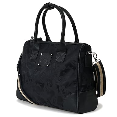 ililily ililily Vintage Black Mickey Top Handle Satchel Bag With Mini Purse Pouch, Black